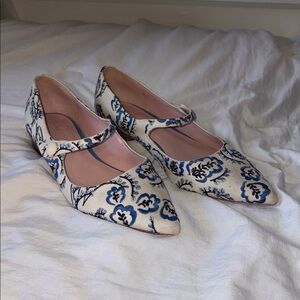kate spade Blue and White Floral Mary Jane Flats